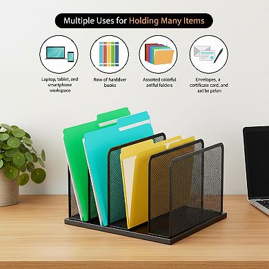 Desk File Organizer 5 Sections Heavy Duty Steel Desktop Sorter Office Home Classroom
