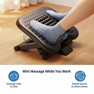 Adjustable Foot Rest Under Desk with Massage Texture Rollers 3 Height 30° Tilt Ergonomic Home Office