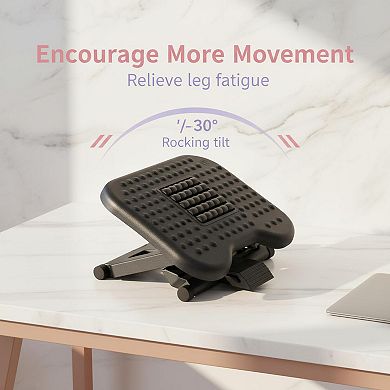 Adjustable Foot Rest Under Desk with Massage Texture Rollers 3 Height 30° Tilt Ergonomic Home Office