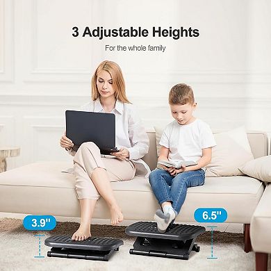 Adjustable Foot Rest Under Desk with Massage Texture Rollers 3 Height 30° Tilt Ergonomic Home Office