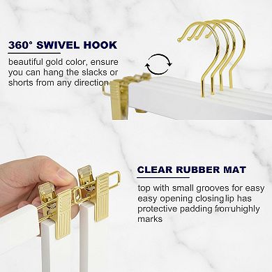 24 Pack 14.17" Solid White Wooden Pant Skirt Hangers With Adjustable Clips Swivel Hook