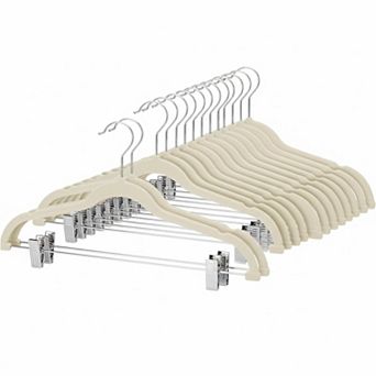 24 Pack Ultra Thin Non Slip Skirt Hangers with Clips Space Saving for Pants Jeans Dress