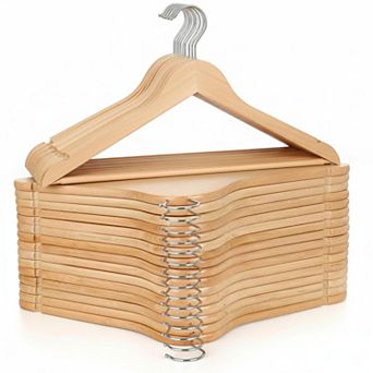 30 Pack Wooden Hangers Solid Birch Durable 360° Hook Non-slip Pant Bar Shoulder Notches for Clothes