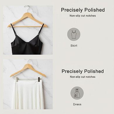 30 Pack Wooden Hangers Solid Birch Durable 360° Hook Non-slip Pant Bar Shoulder Notches for Clothes