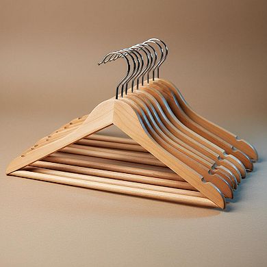 30 Pack Wooden Hangers Solid Birch Durable 360° Hook Non-slip Pant Bar Shoulder Notches for Clothes