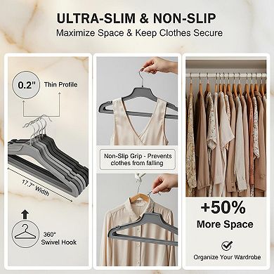 Plastic Hangers 50 Pack Non-slip 360° Hook S Shape Space Saving Organizer