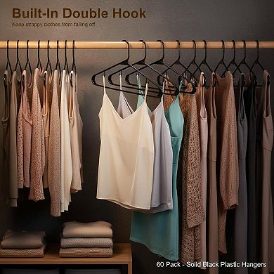 60 Pack Black Plastic Hangers Non Slip Durable Space Saving Closet Organizer for Clothes