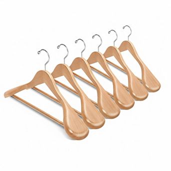 6 Pack Wide Shoulder Lotus Wood Suit Hangers Non Slip Pants Bar Heavy Duty