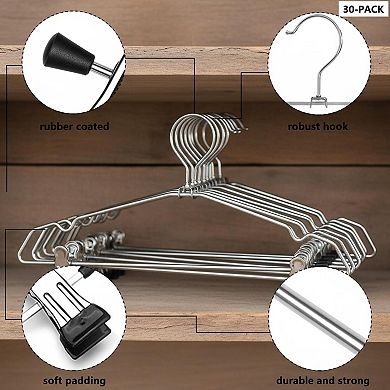 30 Pack Adjustable Pants Hangers with Clips Space Saving Non Slip for Skirts Jeans Trousers