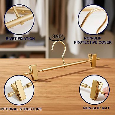 10 Pack Matte Aluminum Pants Hangers 12.2" Adjustable Non-Slip Clips Light Sturdy for Shorts