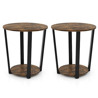 Costway End Table Sofa Side Table Nightstand with Storage Shelf & Metal Frame