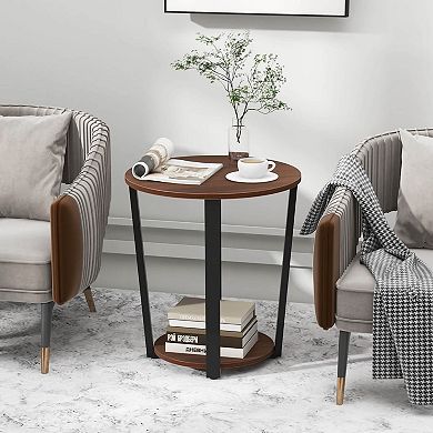 Costway End Table Sofa Side Table Nightstand with Storage Shelf & Metal Frame