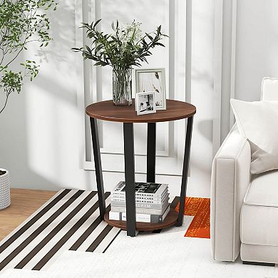 Costway End Table Sofa Side Table Nightstand with Storage Shelf & Metal Frame