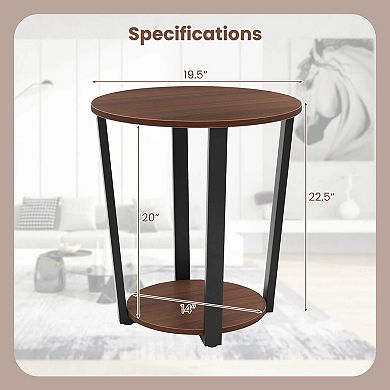 Costway End Table Sofa Side Table Nightstand with Storage Shelf & Metal Frame