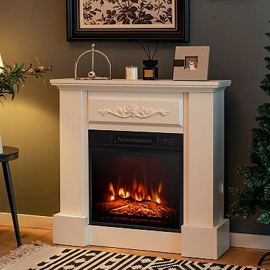 Costway 32" Electric Fireplace Mantel TV Stand Space Heater w/Remote Control 1400W