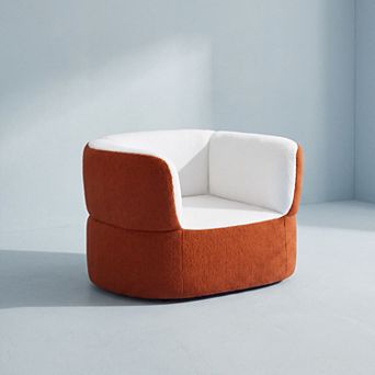 Orange Boneless Single Sofa Armchair, Lounger Faux Shearling Bean Bag Floor Chaise, No Assembly