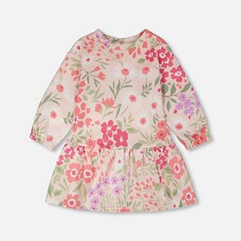 Little Kids Girl French Terry Dress Pink Printed Flowers