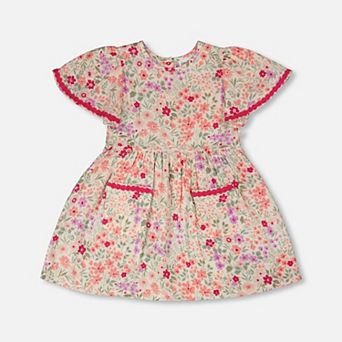 Little Kids Girl Muslin Dress Printed Flowers