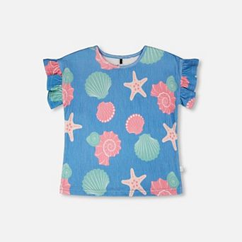 Little Kids Girl Crinkle Jersey T-Shirt Shell Print