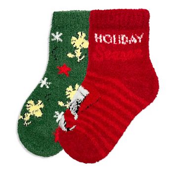 Girls Peanuts Holiday 2-Pack Ribbed Cozy Mid-Crew Socks