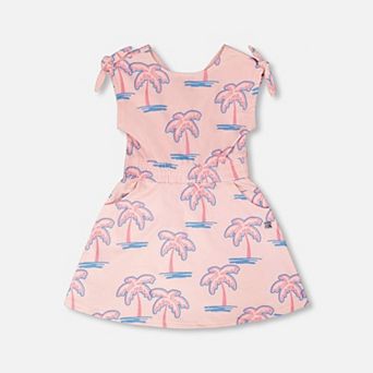 Little Kids Girl French Terry Dress Palm Print