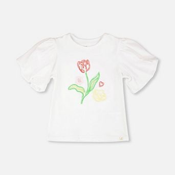 Little Kids Girl Organic Cotton Jersey Top with Embroidery