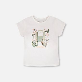 Little Kids Girl Organic Cotton Garden Window Graphic Short Sleeve T-Shirt