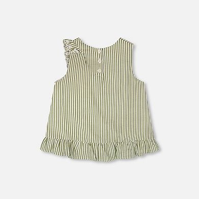 Little Kids Girl Top and Stripes with Embroidered Ruffle