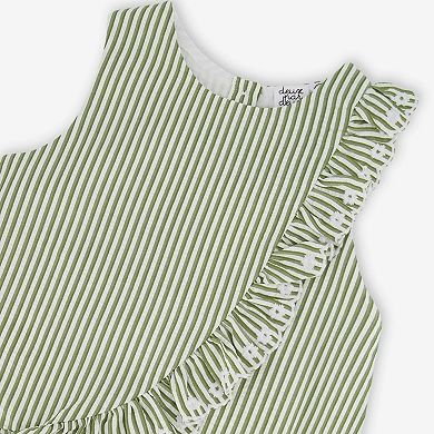 Little Kids Girl Top and Stripes with Embroidered Ruffle