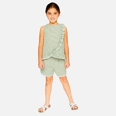 Little Kids Girl Top and Stripes with Embroidered Ruffle