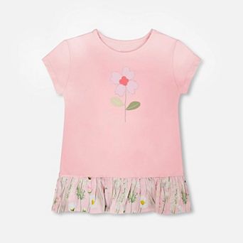 Little Kids Girl Organic Cotton Bi-Material Tunic with Ruffle