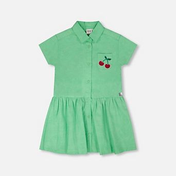 Little Kids Girl Cotton Shirt Dress with Embroidery