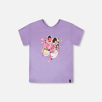 Little Kids Girl Organic Cotton Jersey T-Shirt with Sneakers