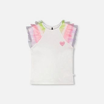 Little Kids Girl Organic Cotton Jersey T-Shirt with Mesh Sleeves