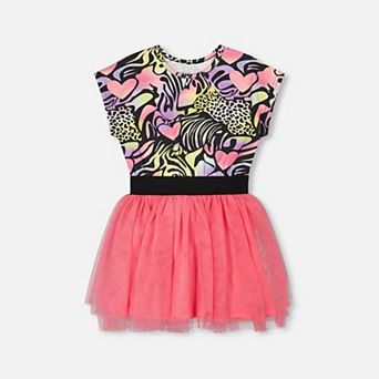 Little Kids Girl Bi-Material Animal and Heart Print Dress
