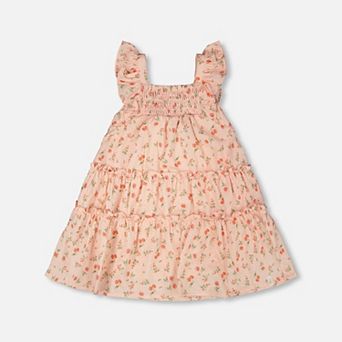 Little Kids Girl Multi-Tiered Dress with Smocking Printed Flowers