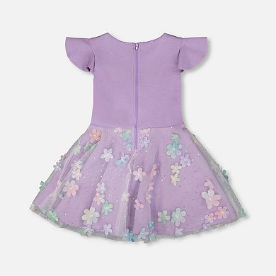 Little Kids Girl Bi-Material Short Flutter Sleeve Dress