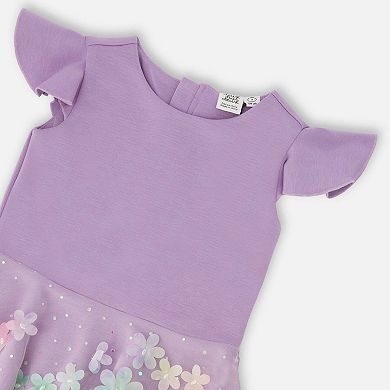 Little Kids Girl Bi-Material Short Flutter Sleeve Dress