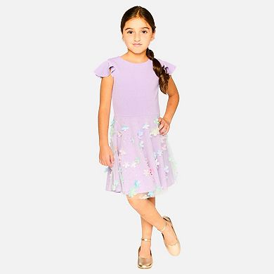 Little Kids Girl Bi-Material Short Flutter Sleeve Dress