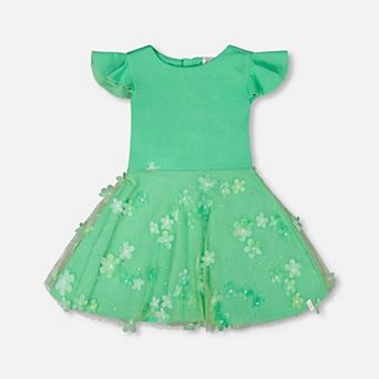 Little Kids Girl Bi-Material Short Flutter Sleeve Dress