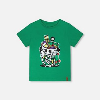 Little Kids Boy Organic Cotton Jersey Noodle and Skate Graphic Print T-Shirt