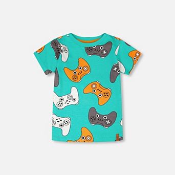 Little Kids Boy Organic Cotton Jersey T-Shirt Printed Gamepads