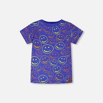 Little Kids Boy Organic Cotton Jersey T-Shirt Smiley Print