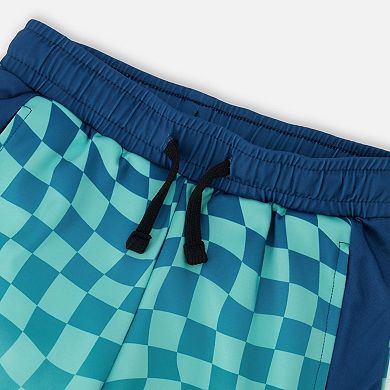 Little Kids Boy Athletic Shorts In Recycled Polyester Printed Checkerboard