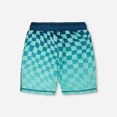 Little Kids Boy Athletic Shorts In Recycled Polyester Printed Checkerboard