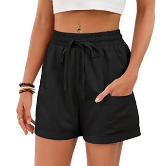 Women's Summer Solid Loose High Waist Drawstring Casual Shorts