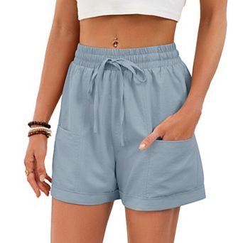 Women's Summer Solid Loose High Waist Drawstring Casual Shorts