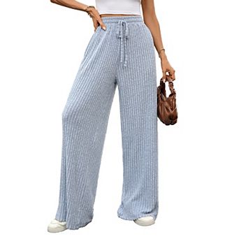 Women's Ribbed Knit Casual Wide Leg Loose Relaxed Fit Pants