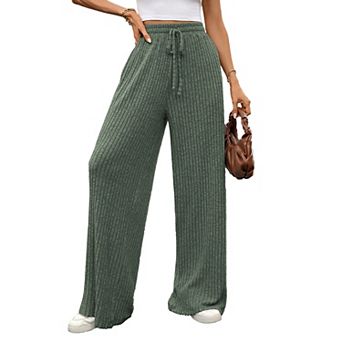 Women's Ribbed Knit Casual Wide Leg Loose Relaxed Fit Pants