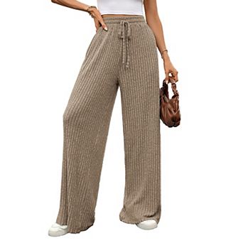 Women's Ribbed Knit Casual Wide Leg Loose Relaxed Fit Pants